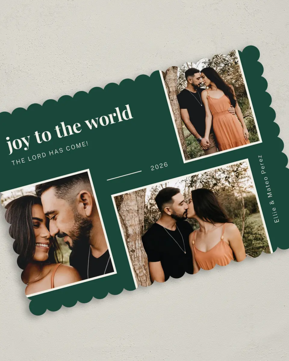 This is a 5" x 7" Christmas Card called Joy Comes printed in full color on Premium Smooth paper on Premium Smooth paper on Premium Smooth paper