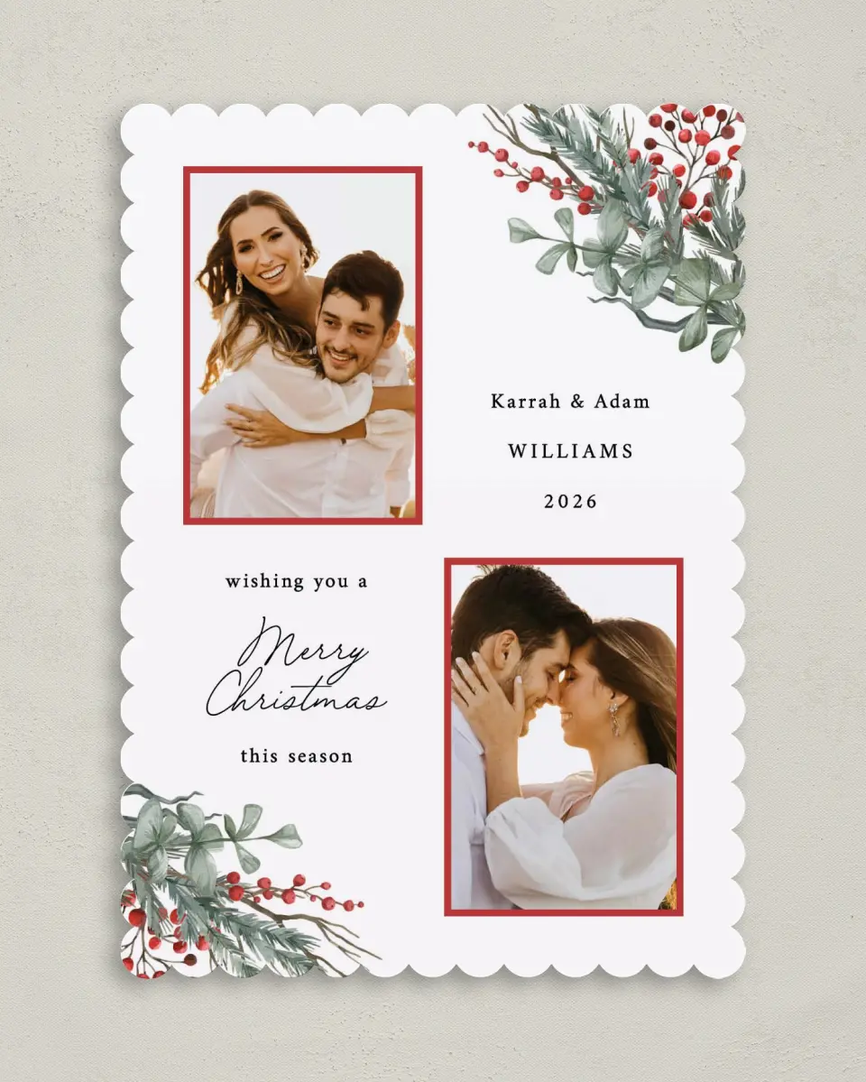 This is a 5" x 7" Christmas Card called Berry Christmas printed in full color on Premium Smooth paper on Premium Smooth paper on Premium Smooth paper