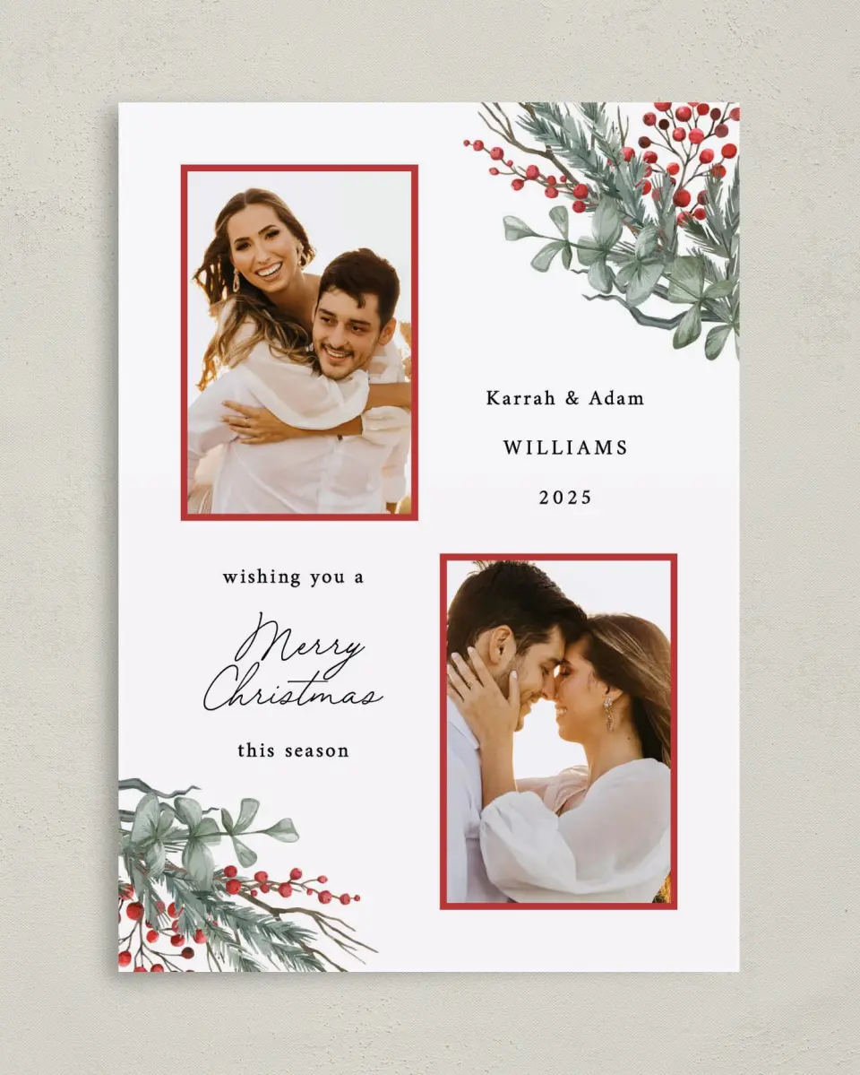 This is a 5" x 7" Christmas Card called Berry Christmas printed in full color on Premium Smooth paper