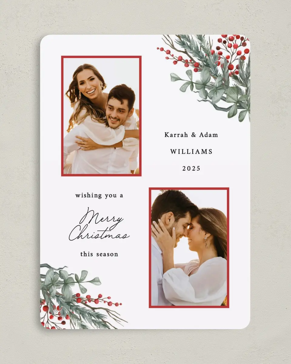 This is a 5" x 7" Christmas Card called Berry Christmas printed in full color on Premium Smooth paper