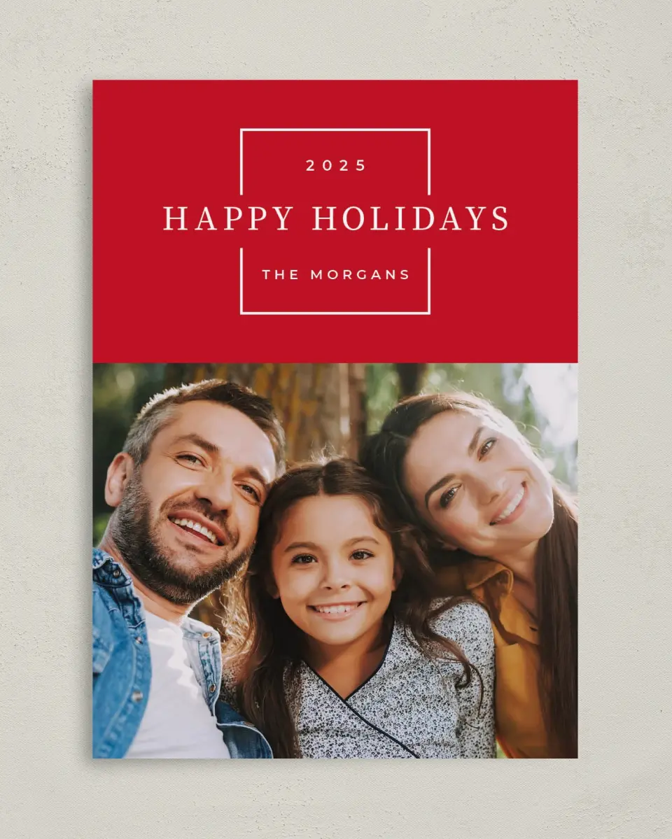 This is a 5" x 7" Christmas Card called Slim Square printed in full color on Premium Smooth paper