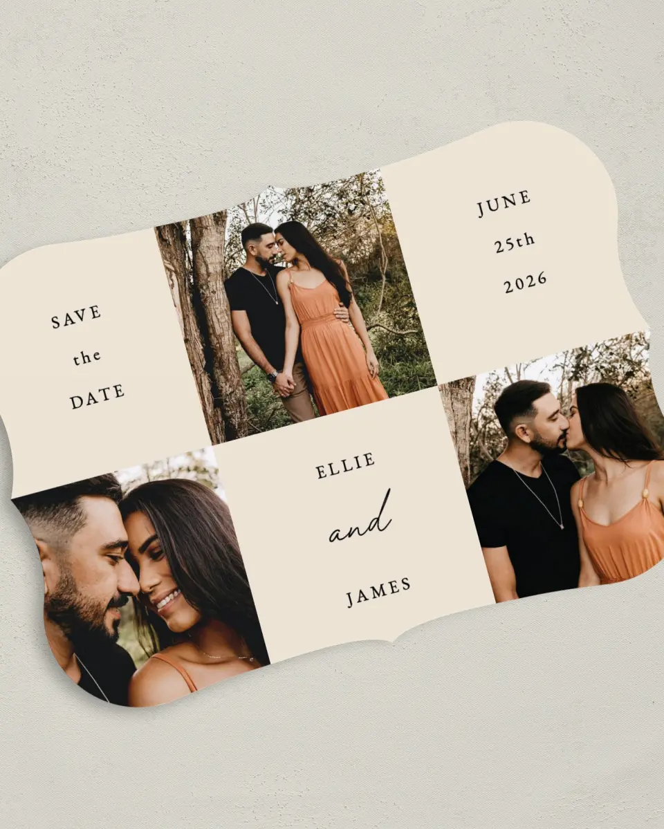 This is a 5" x 7" Save the Date Card called Quiet Affection printed in full color on Premium Smooth paper
