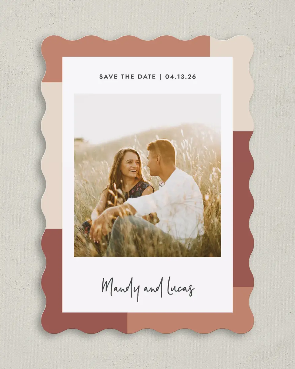 This is a 5" x 7" Save the Date Card called Sweet Frame printed in full color on Premium Smooth paper
