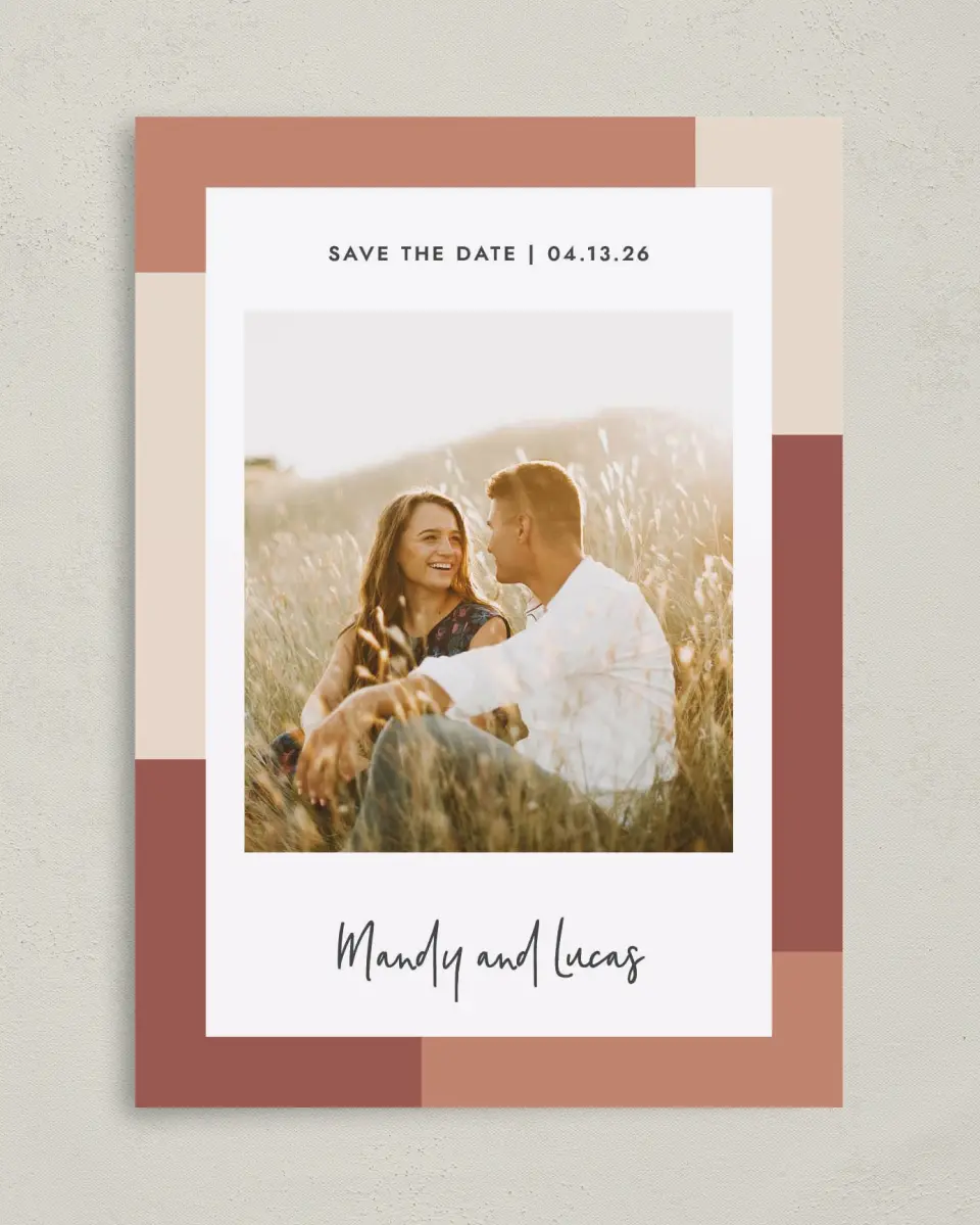 This is a 5" x 7" Save the Date Card called Sweet Frame printed in full color on Premium Smooth paper