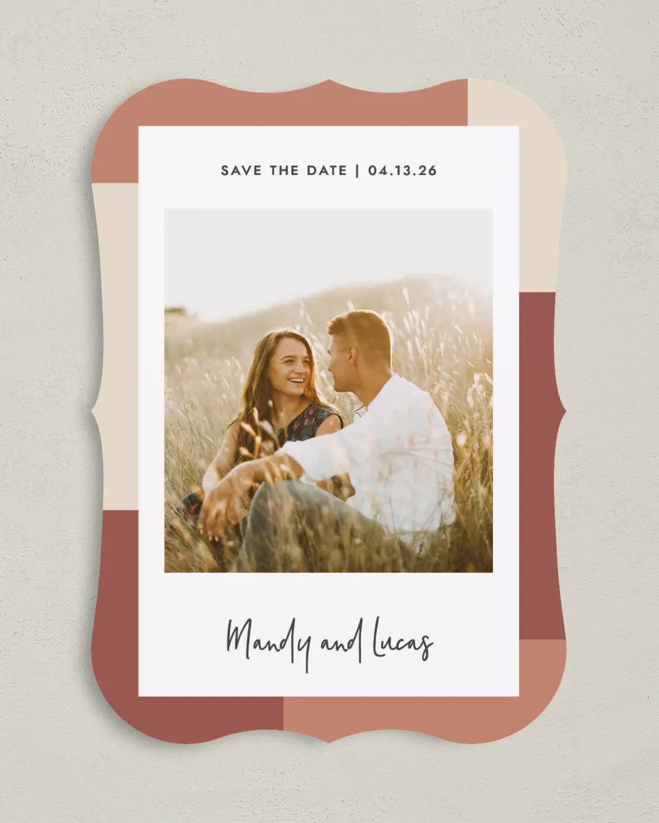 This is a 5" x 7" Save the Date Card called Sweet Frame printed in full color on Premium Smooth paper