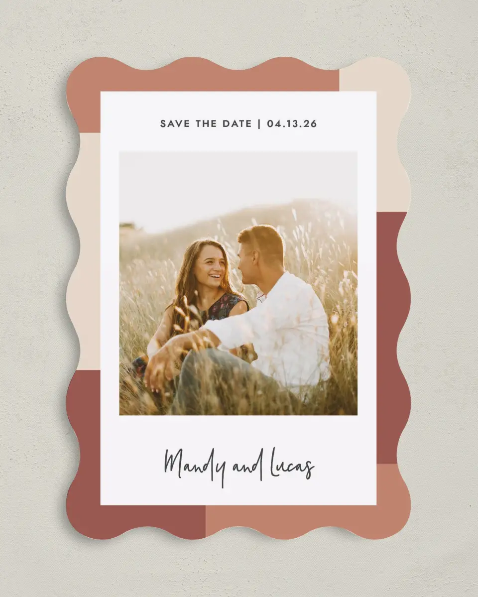 This is a 5" x 7" Save the Date Card called Sweet Frame printed in full color on Premium Smooth paper