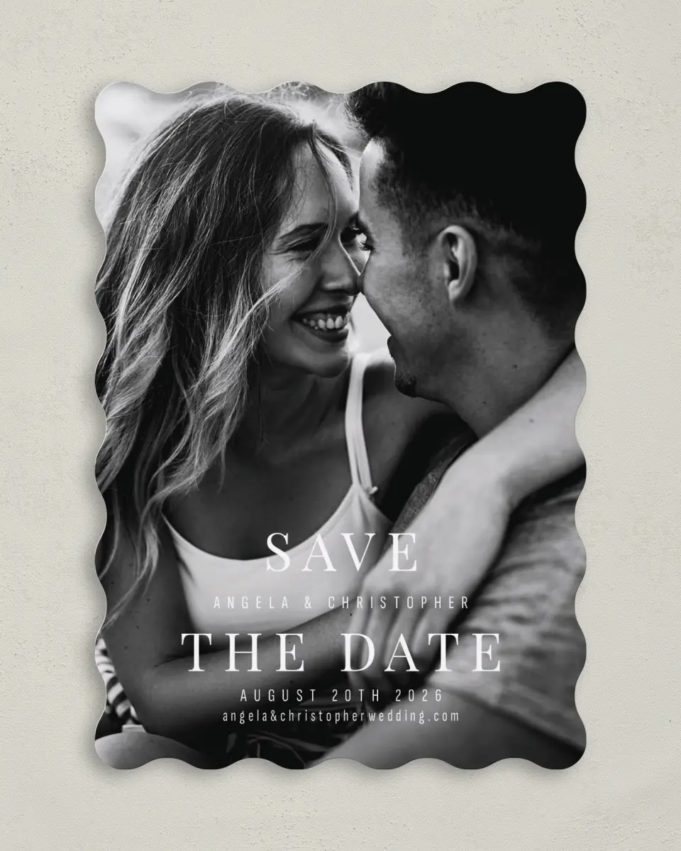 This is a 5" x 7" Save the Date Card called Lovely Memory printed in full color on Premium Smooth paper