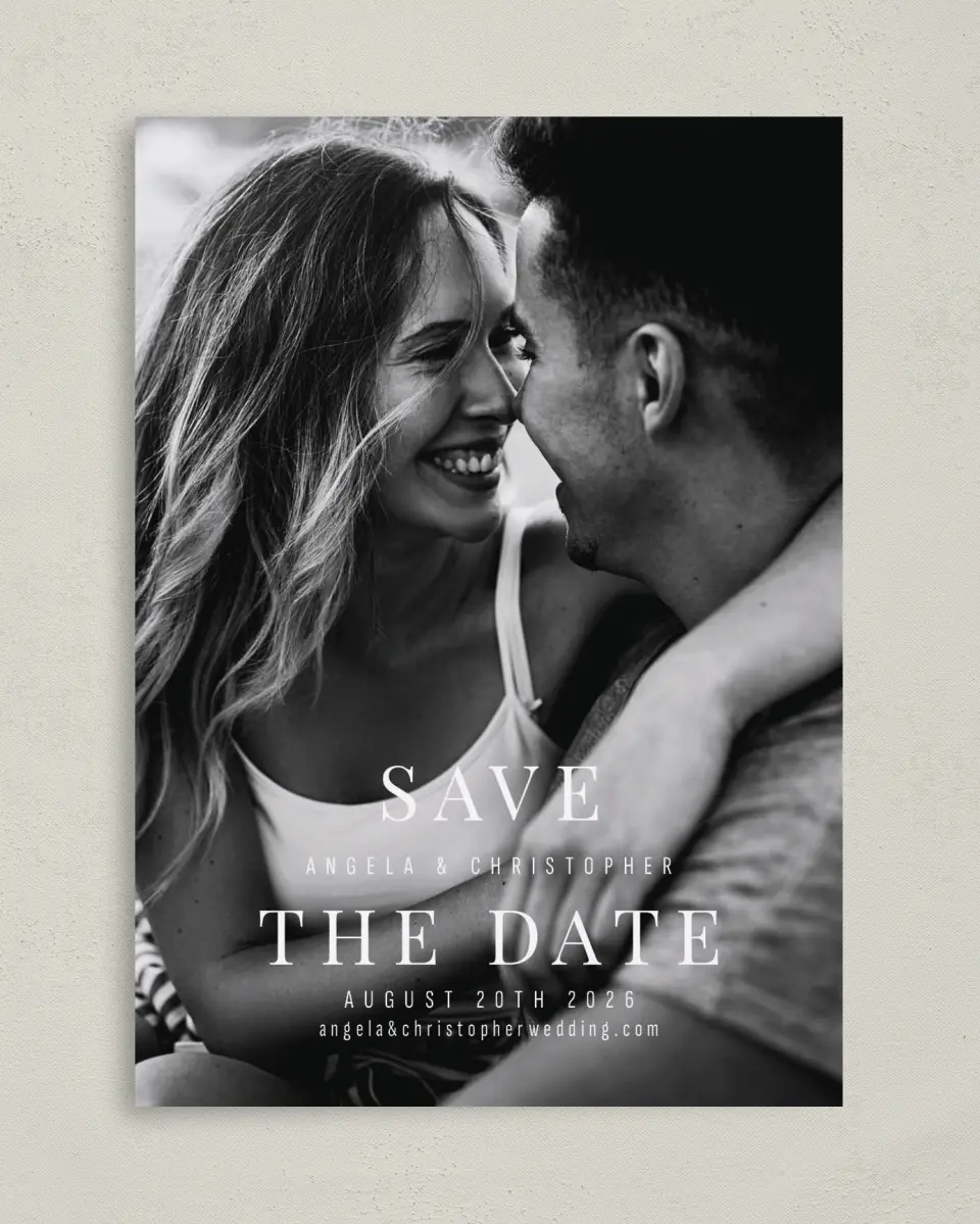 This is a 5" x 7" Save the Date Card called Lovely Memory printed in full color on Premium Smooth paper