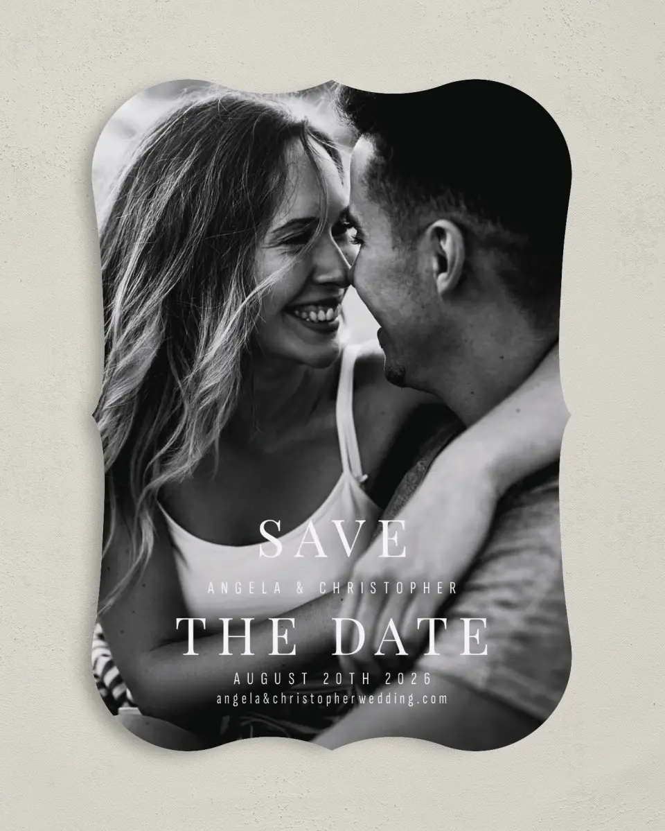 This is a 5" x 7" Save the Date Card called Lovely Memory printed in full color on Premium Smooth paper