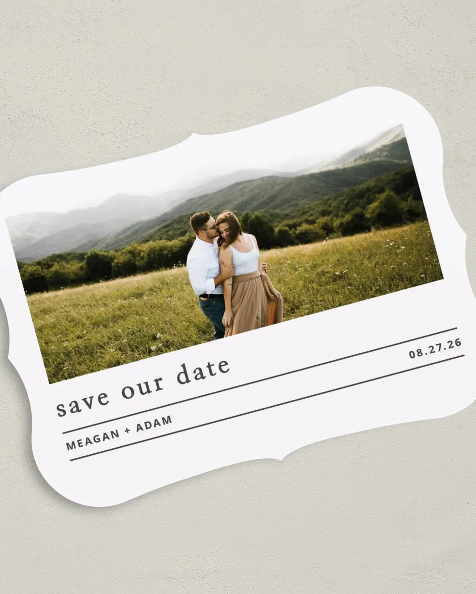 This is a 5" x 7" Save the Date Card called Clear Choice printed in full color on Premium Smooth paper
