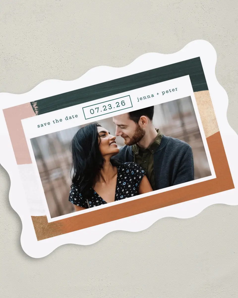 This is a 5" x 7" Save the Date Card called Tasteful Texture printed in full color on Premium Smooth paper