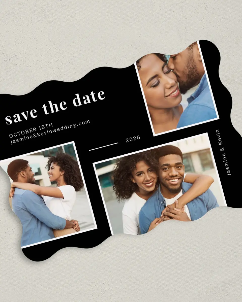 This is a 5" x 7" Save the Date Card called Secure Joy printed in full color on Premium Smooth paper