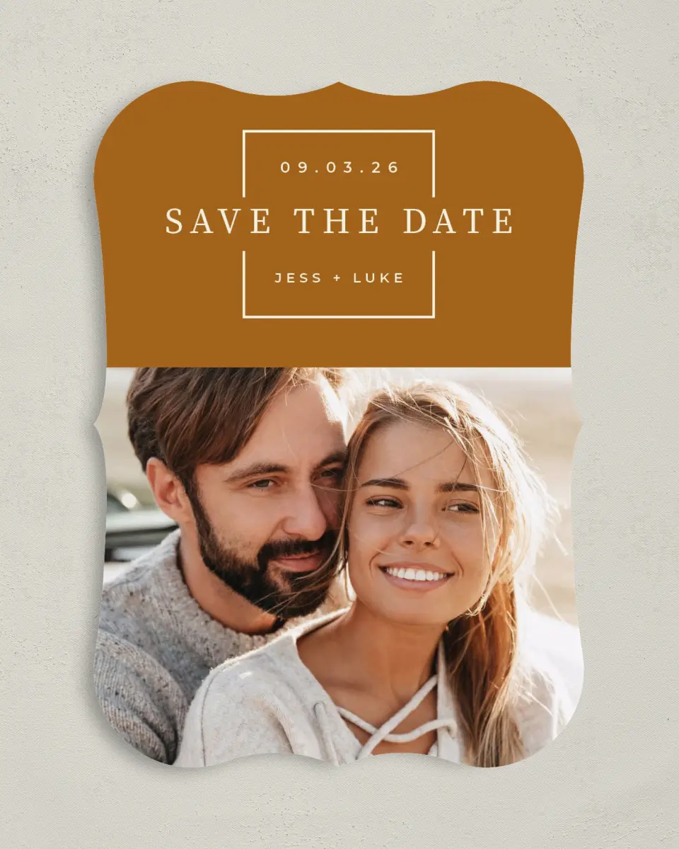 This is a 5" x 7" Save the Date Card called Sentimental Square printed in full color on Premium Smooth paper