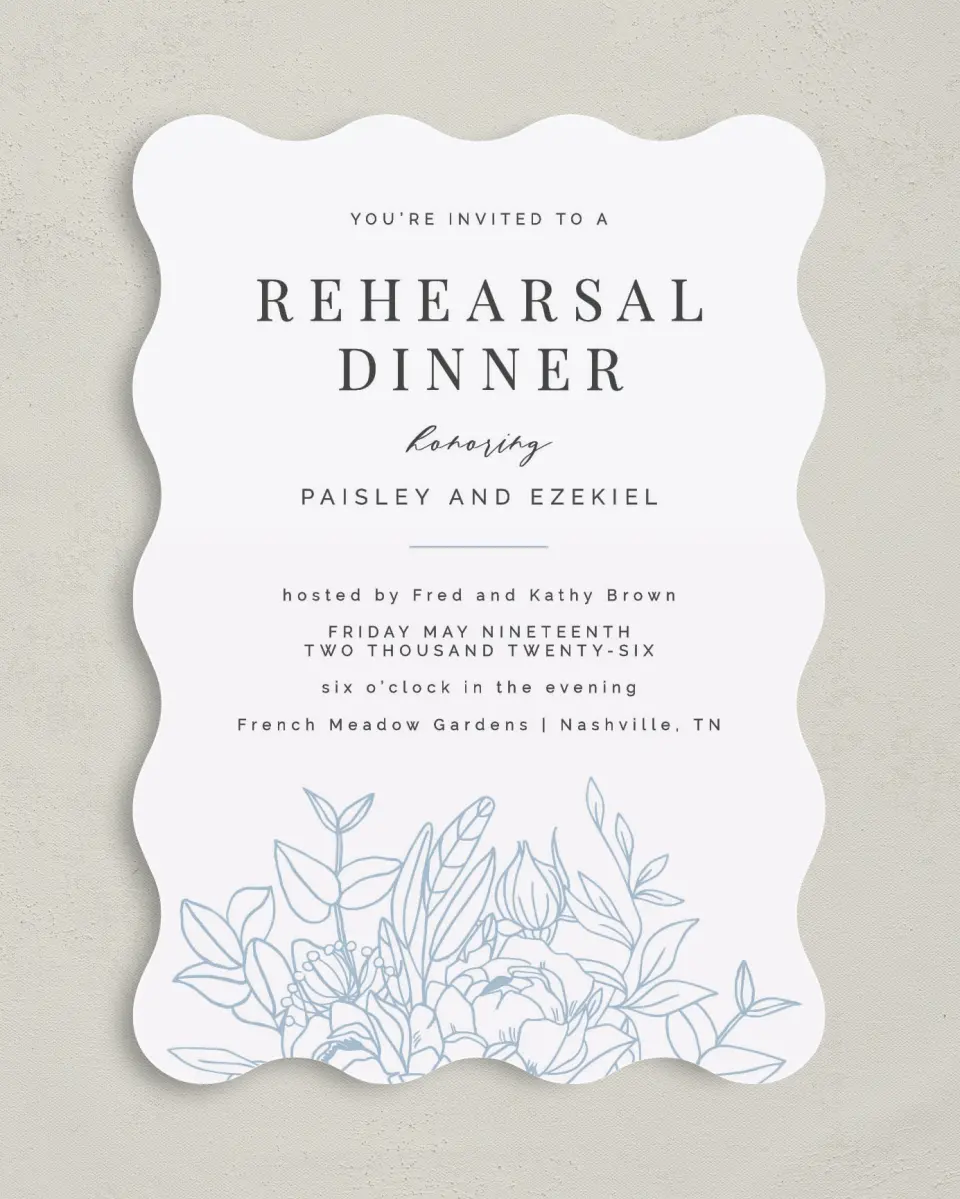 This is a 5" x 7" Rehearsal Dinner Invitation called Dinner Blooms printed in full color on Premium Smooth paper