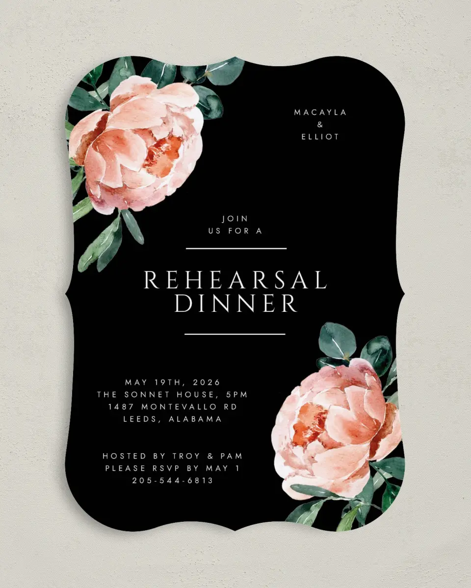 This is a 5" x 7" Rehearsal Dinner Invitation called Modern Floral printed in full color on Premium Smooth paper