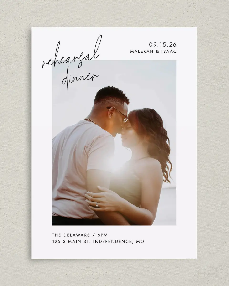 This is a 5" x 7" Rehearsal Dinner Invitation called Pictured Pair printed in full color on Premium Smooth paper