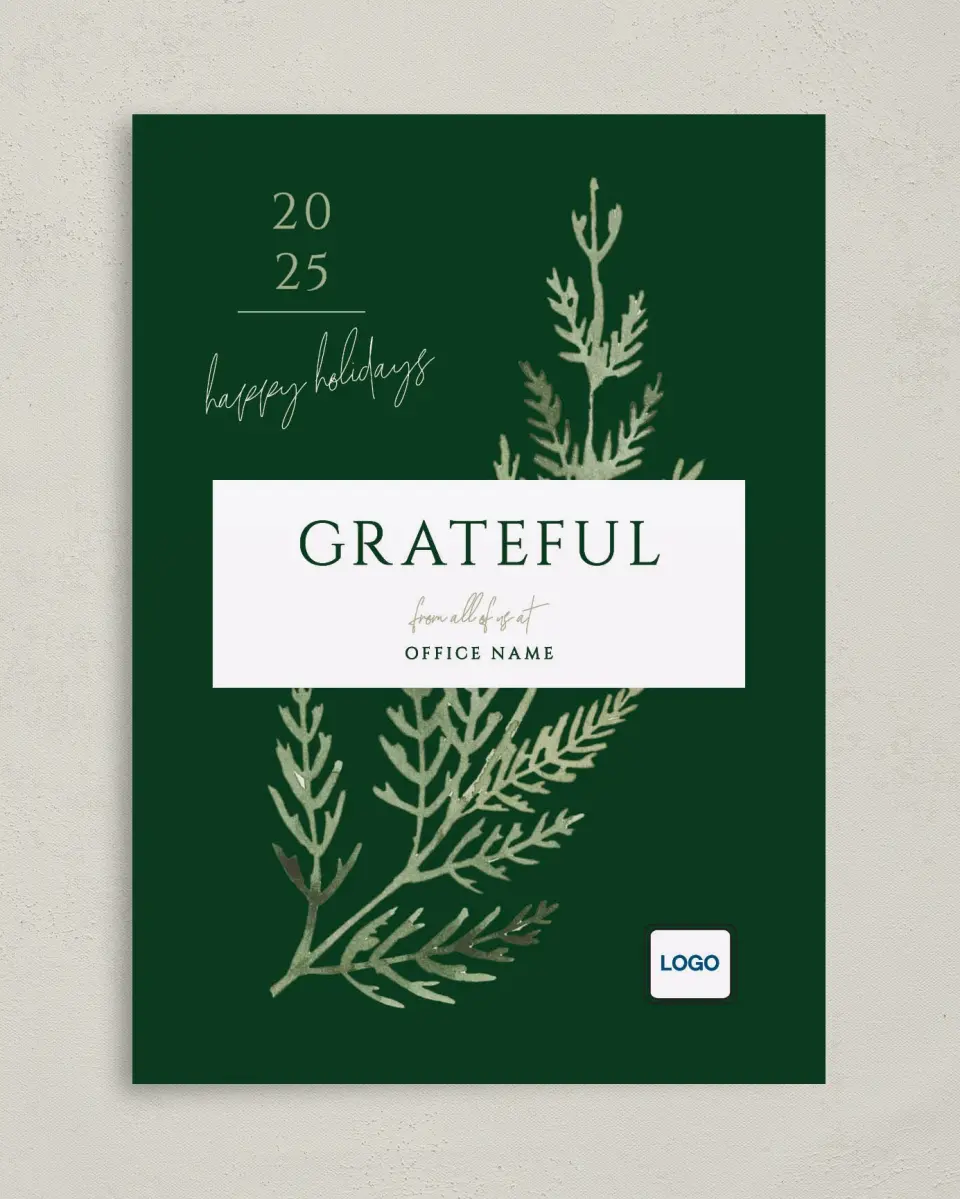 This is a 5" x 7" Christmas Card called Grateful Sprig printed in full color on Premium Smooth paper
