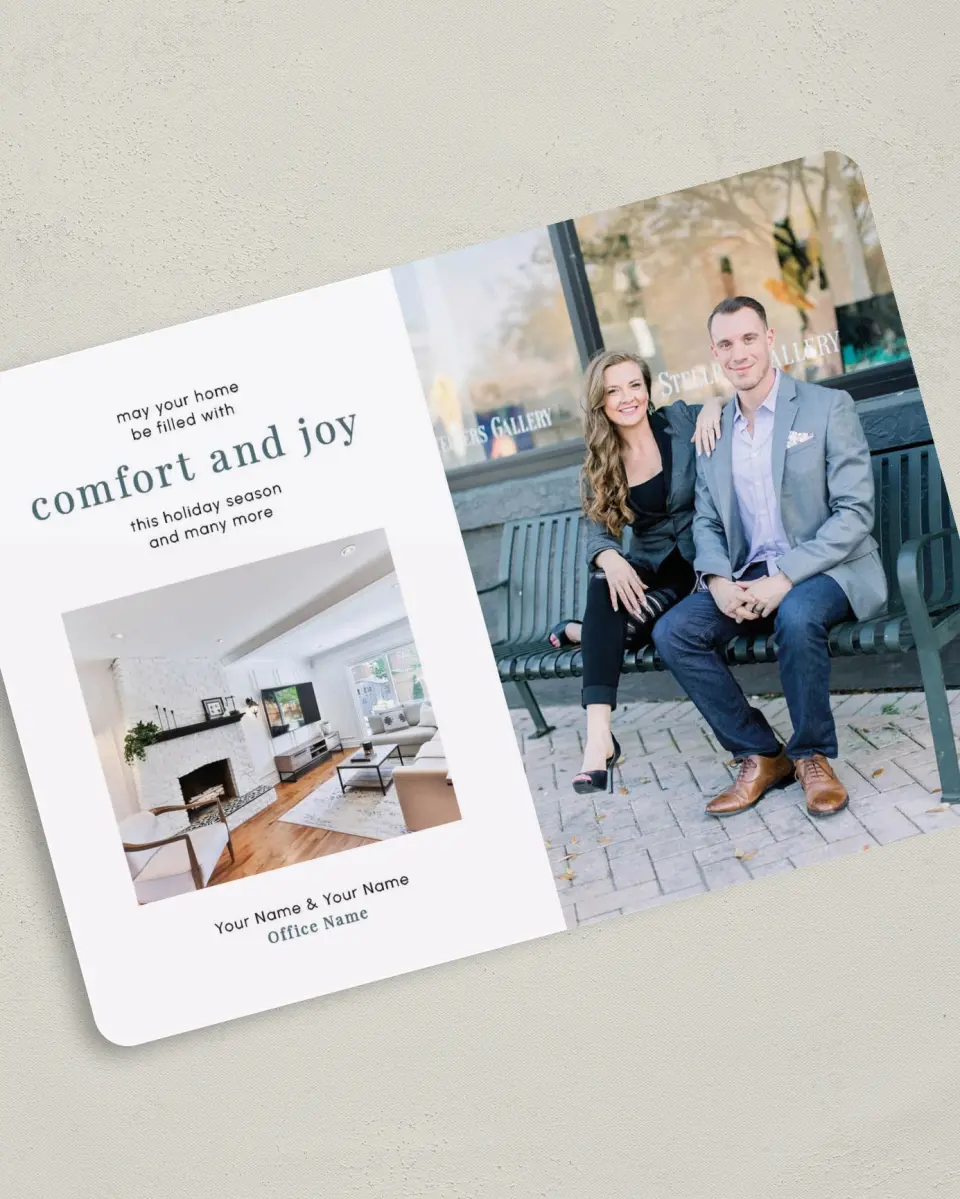 This is a 5" x 7" Christmas Card called Comfort & Joy printed in full color on Premium Smooth paper