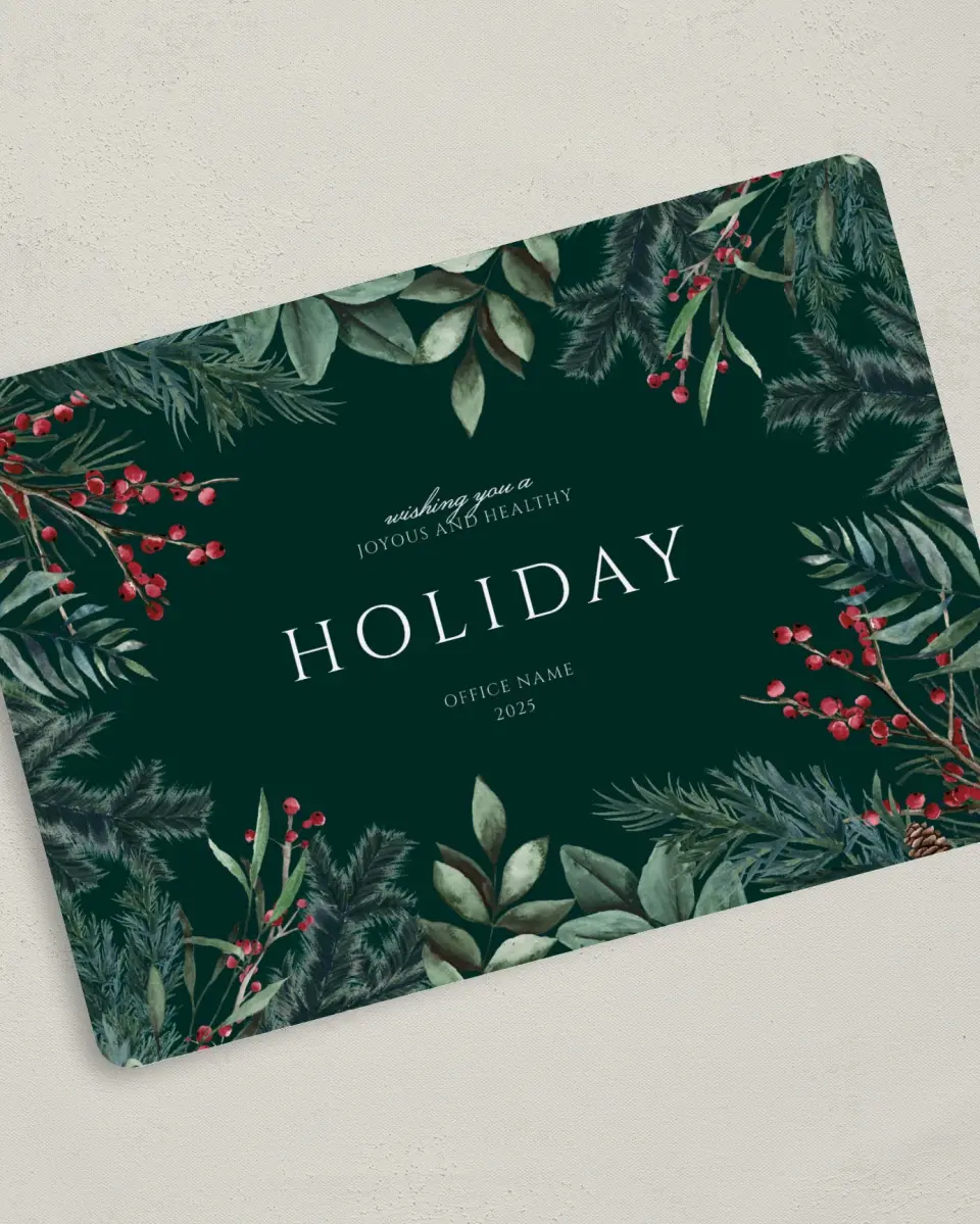 This is a 5" x 7" Christmas Card called Festive Frame printed in full color with Silver foil on Soft Suede (coated) paper