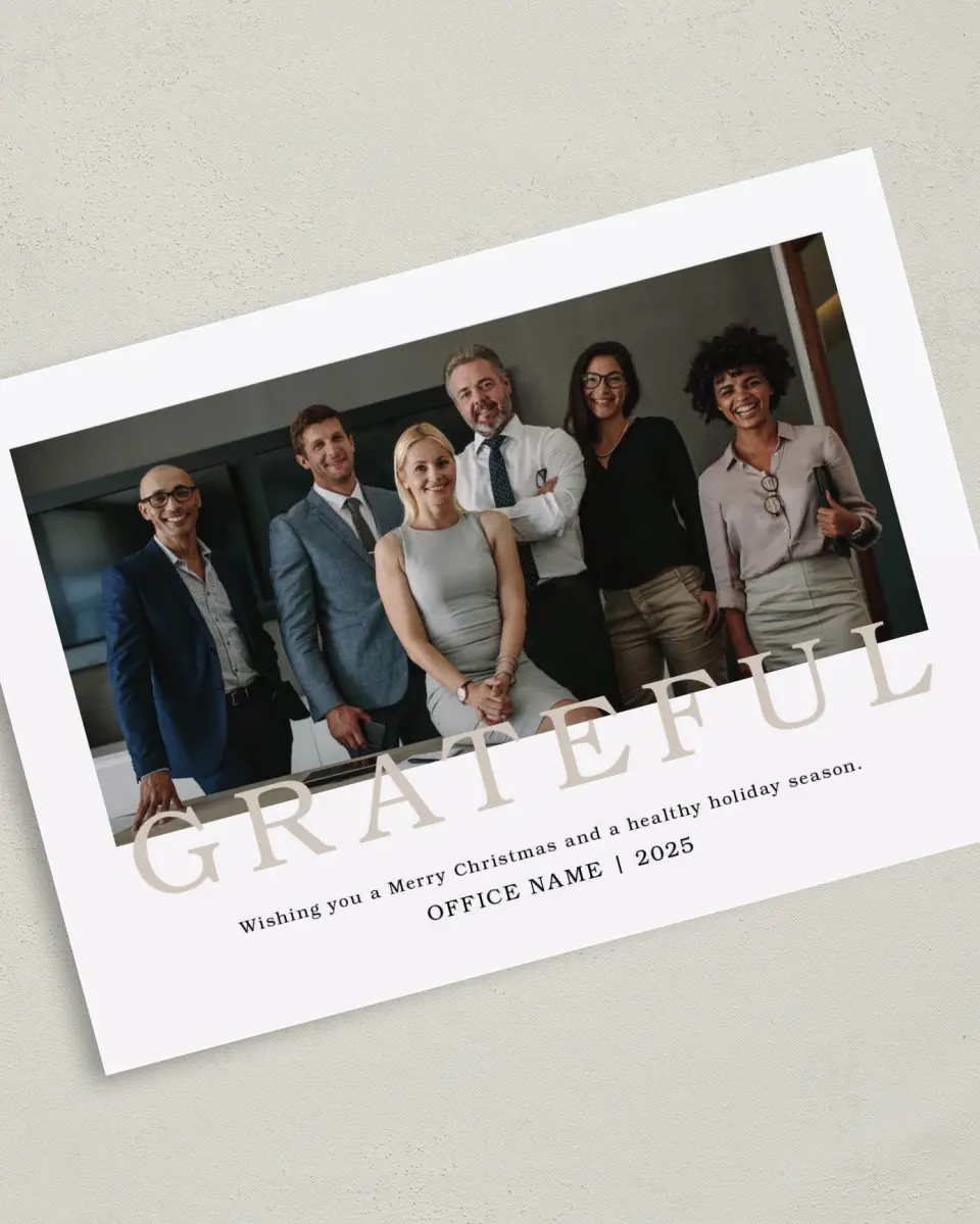 This is a 5" x 7" Christmas Card called Grateful Team printed in full color on Premium Smooth paper