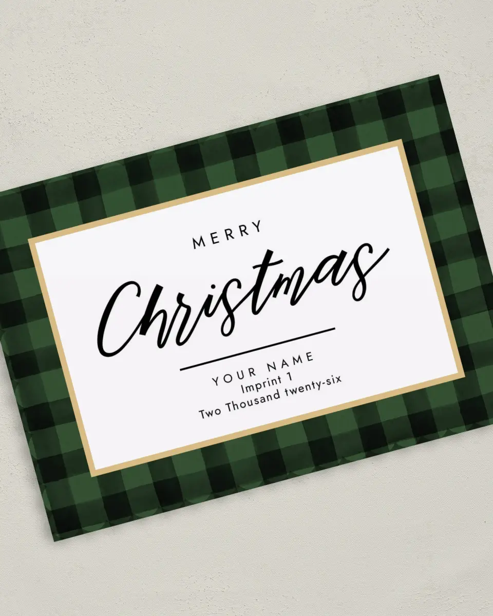 This is a 5" x 7" Christmas Card called Christmas Check printed in full color on Premium Smooth paper on Premium Smooth paper on Premium Smooth paper