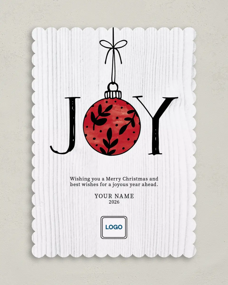This is a 5" x 7" Christmas Card called Rustic Joy printed in full color on Premium Smooth paper on Premium Smooth paper on Premium Smooth paper