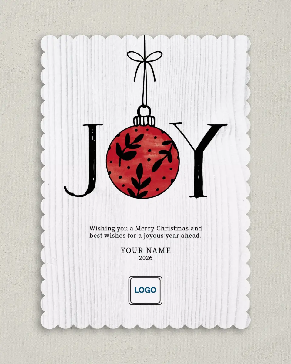 This is a 5" x 7" Christmas Card called Rustic Joy printed in full color on Premium Smooth paper on Premium Smooth paper on Premium Smooth paper