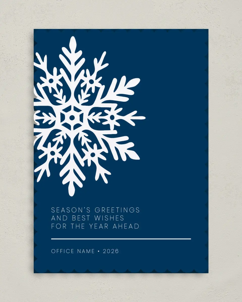 This is a 5" x 7" Christmas Card called Simple Snowflake printed in full color on Premium Smooth paper on Premium Smooth paper on Premium Smooth paper