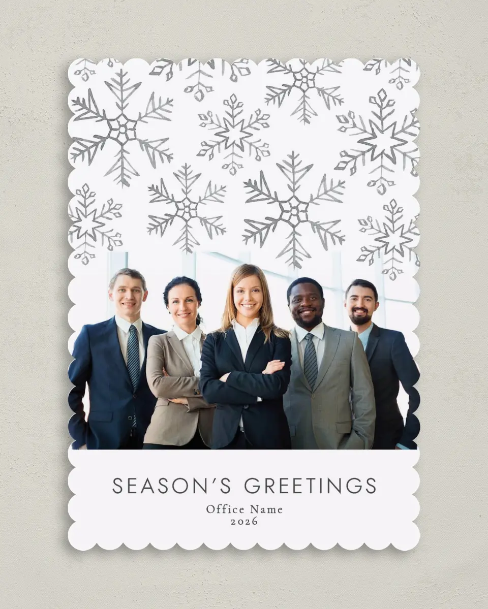 This is a 5" x 7" Christmas Card called Smiling Snowfall printed in full color on Premium Smooth paper on Premium Smooth paper on Premium Smooth paper