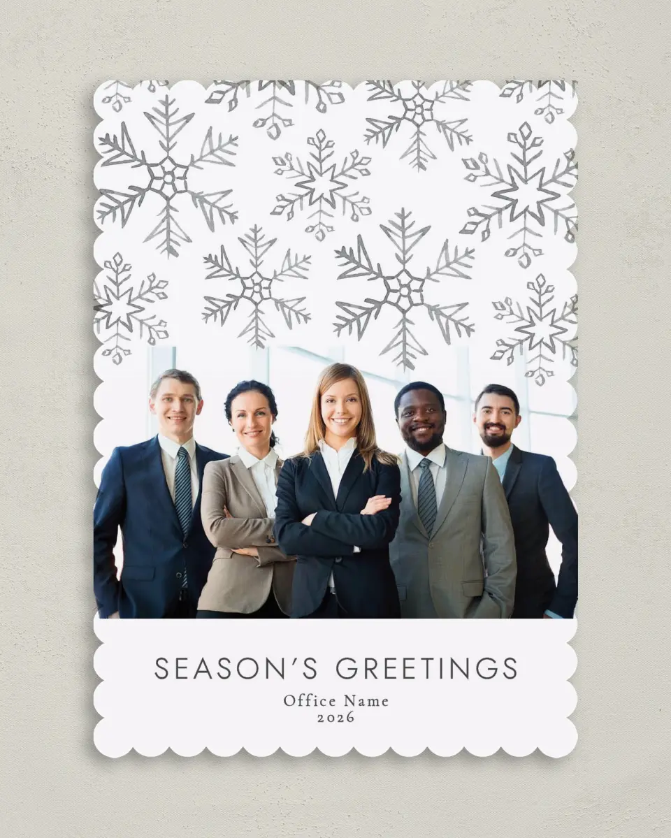 This is a 5" x 7" Christmas Card called Smiling Snowfall printed in full color on Premium Smooth paper on Premium Smooth paper on Premium Smooth paper