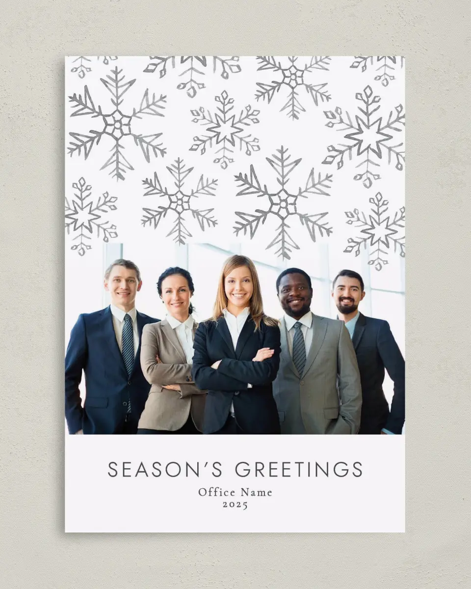 This is a 5" x 7" Christmas Card called Smiling Snowfall printed in full color on Premium Smooth paper