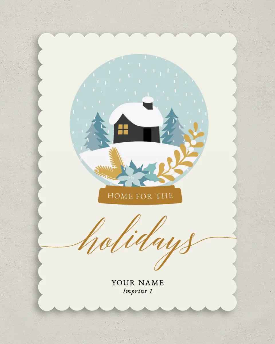 This is a 5" x 7" Christmas Card called Cozy Snowglobe printed in full color on Premium Smooth paper on Premium Smooth paper on Premium Smooth paper