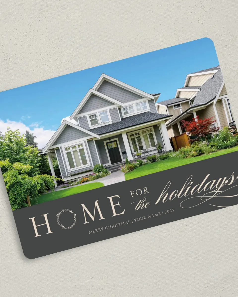 This is a 5" x 7" Christmas Card called Holiday Homestead printed in full color on Premium Smooth paper