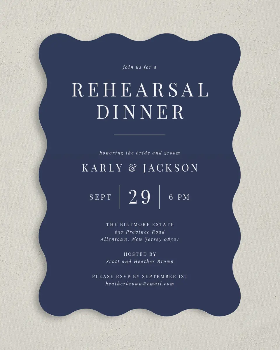 This is a 5" x 7" Rehearsal Dinner Invitation called Simply Classic printed in full color on Premium Smooth paper