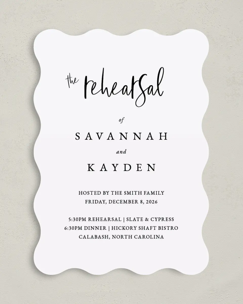 This is a 5" x 7" Rehearsal Dinner Invitation called Fresh Affair printed in full color on Premium Smooth paper