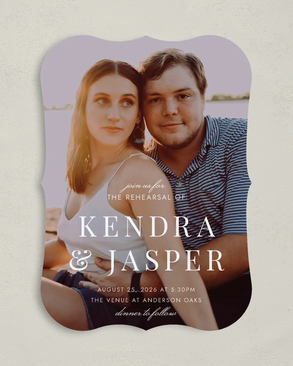 This is a 5" x 7" Rehearsal Dinner Invitation called Sweet Duo printed in full color on Premium Smooth paper