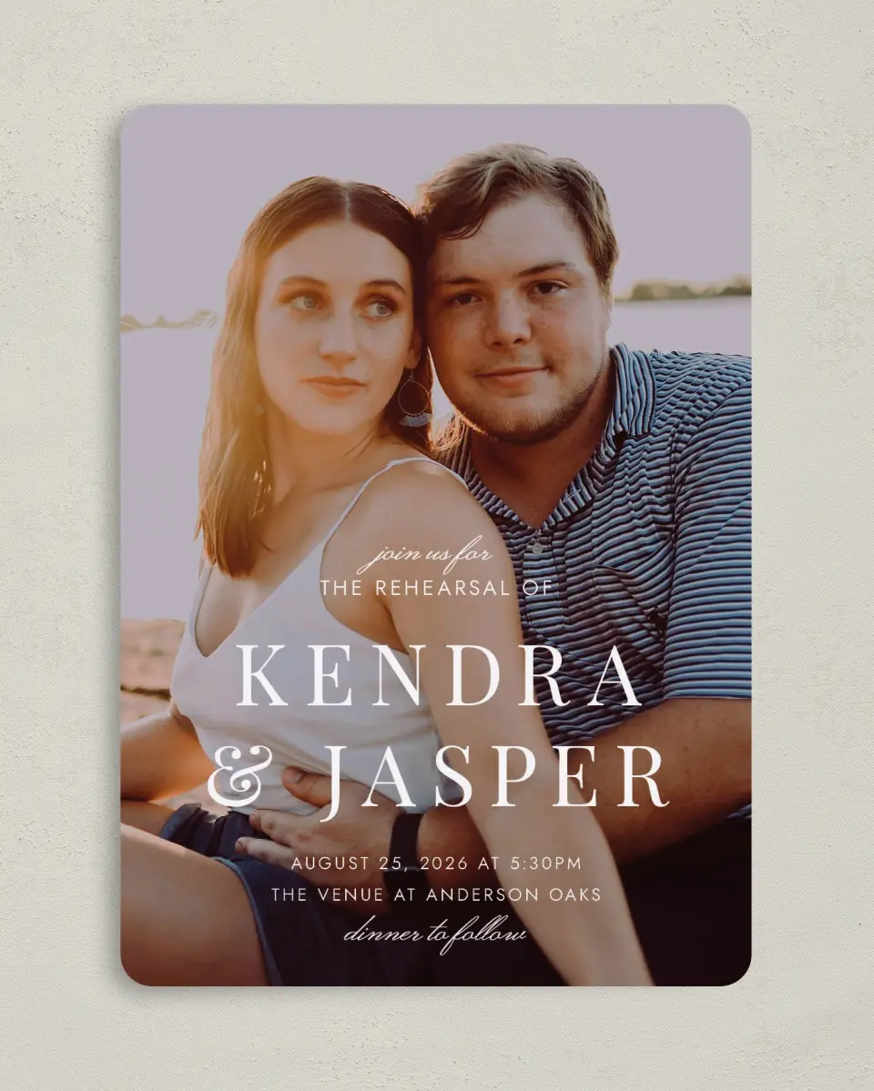 This is a 5" x 7" Rehearsal Dinner Invitation called Sweet Duo printed in full color on Premium Smooth paper