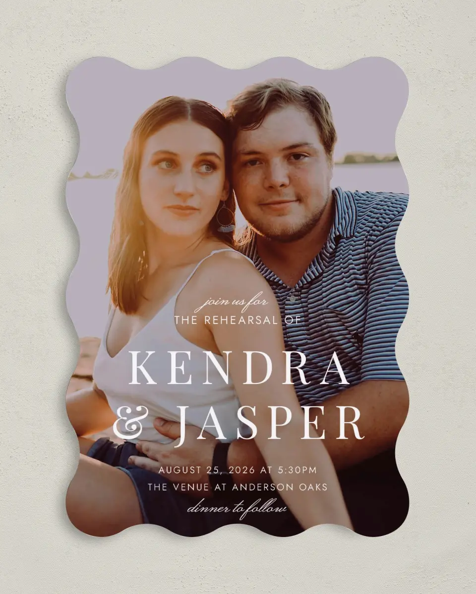 This is a 5" x 7" Rehearsal Dinner Invitation called Sweet Duo printed in full color on Premium Smooth paper