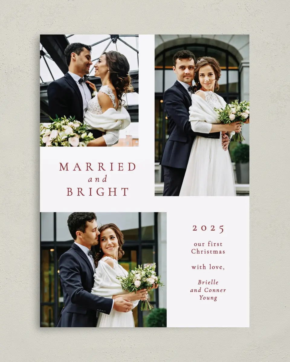 This is a 5" x 7" Christmas Card called Bright Theme printed in full color with Gold foil on Soft Suede (coated) paper