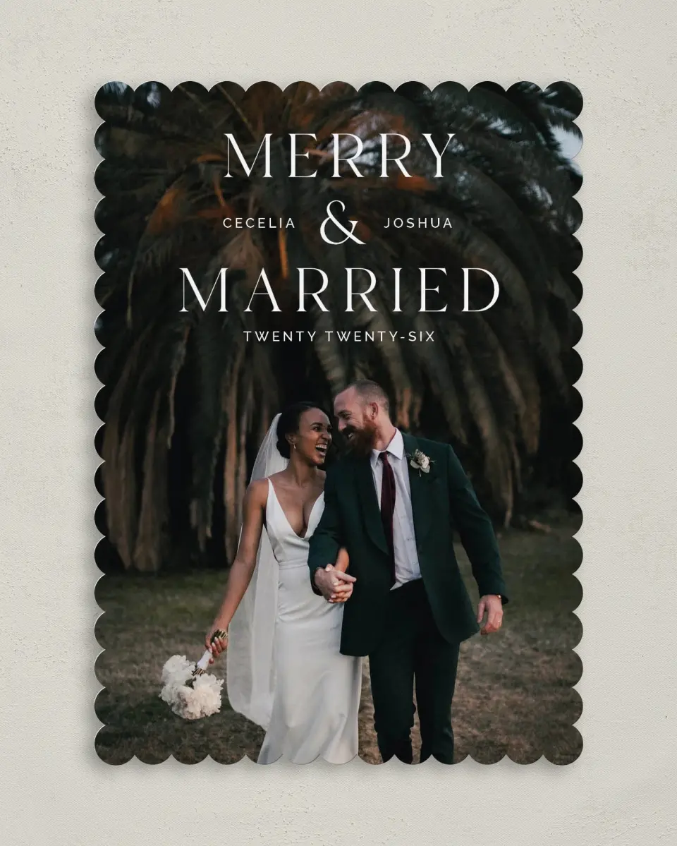 This is a 5" x 7" Christmas Card called Boldly Married printed in full color on Premium Smooth paper on Premium Smooth paper on Premium Smooth paper