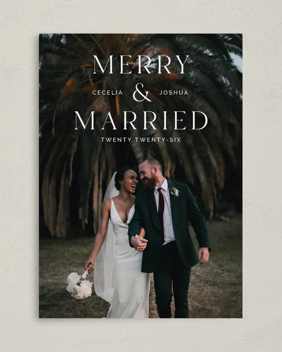This is a 5" x 7" Christmas Card called Boldly Married printed in full color on Premium Smooth paper