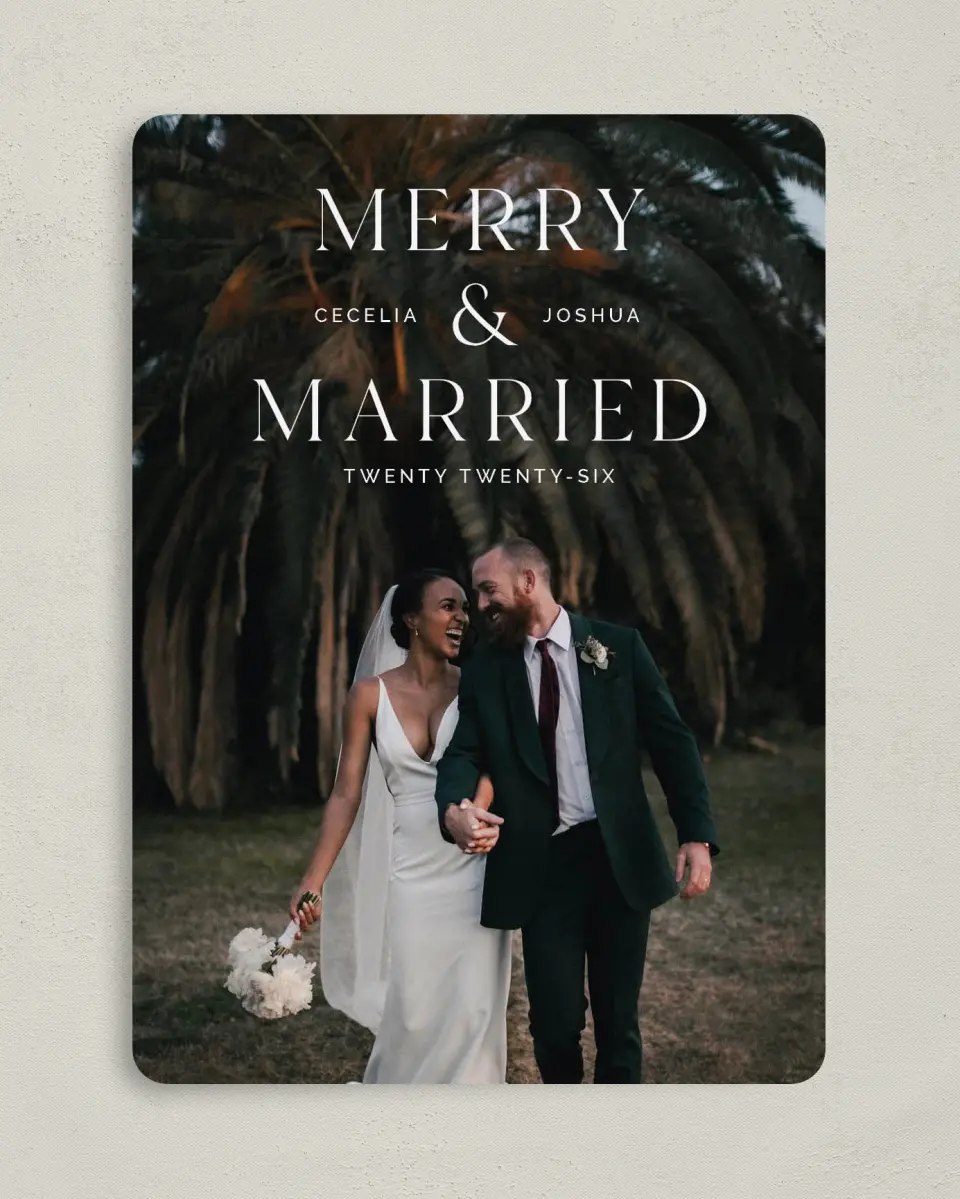 This is a 5" x 7" Christmas Card called Boldly Married printed in full color on Premium Smooth paper