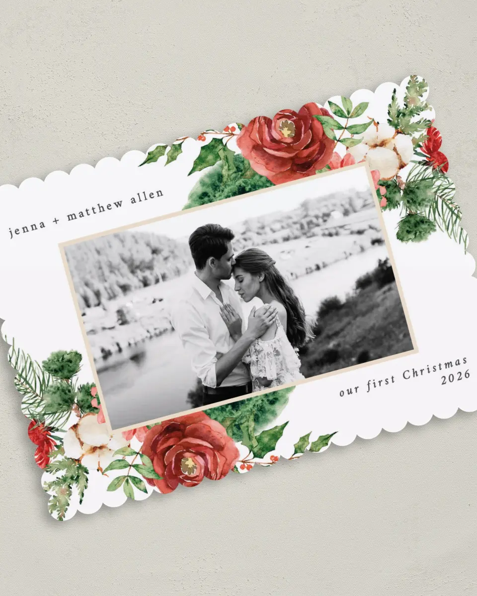 This is a 5" x 7" Christmas Card called Christmas Roses printed in full color on Premium Smooth paper on Premium Smooth paper on Premium Smooth paper
