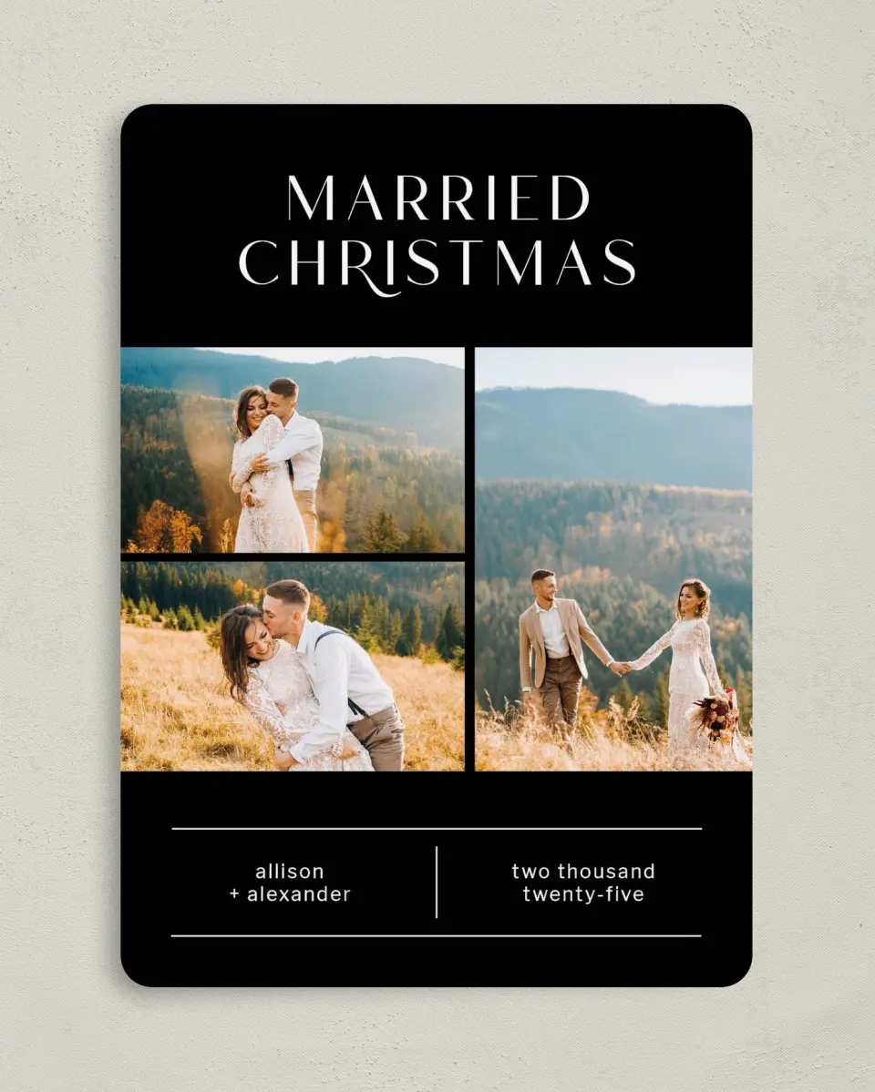 This is a 5" x 7" Christmas Card called Clear Christmas printed in full color with Gold foil on Soft Suede (coated) paper