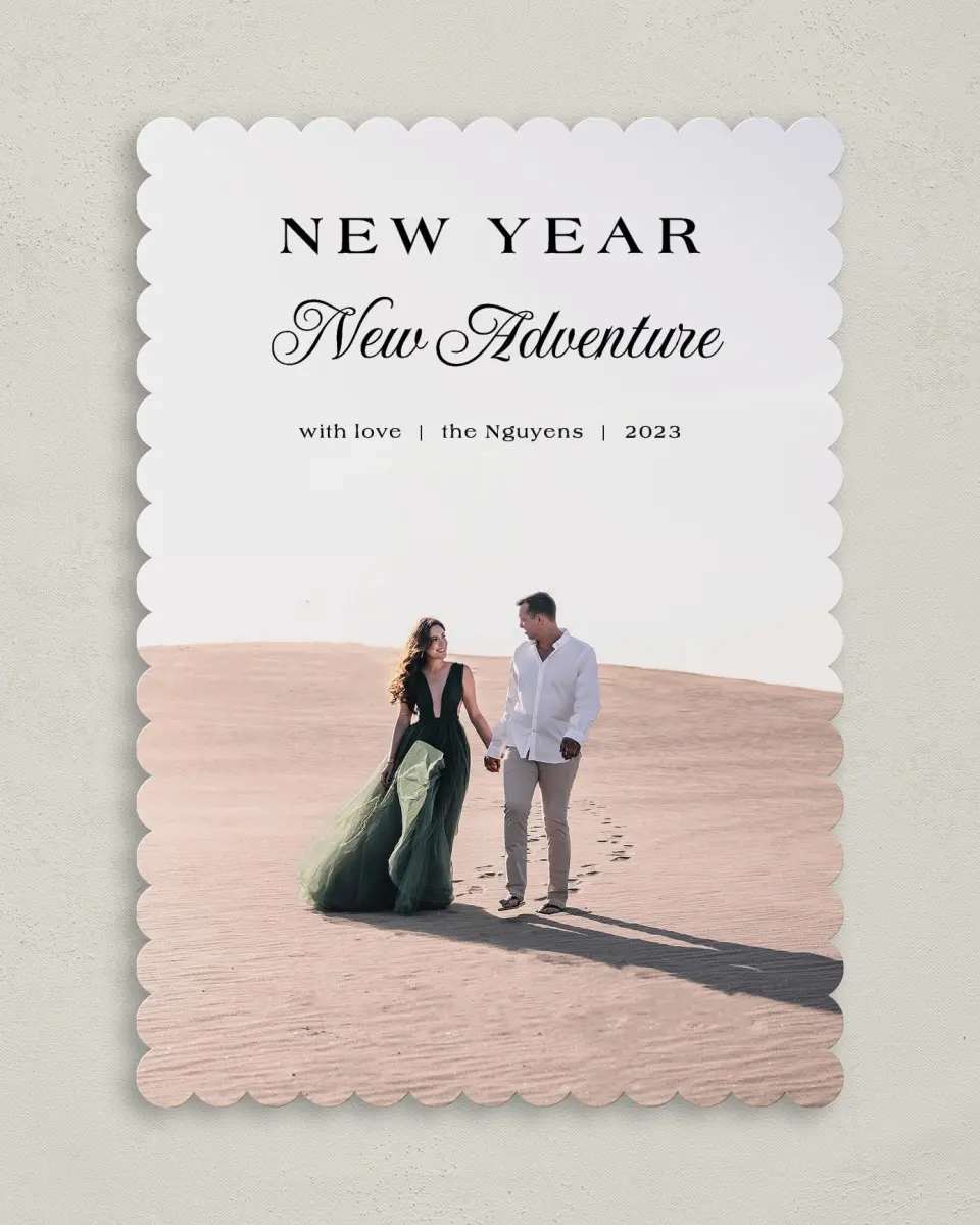 This is a 5" x 7" Christmas Card called Year of Adventure printed in full color on Premium Smooth paper on Premium Smooth paper on Premium Smooth paper