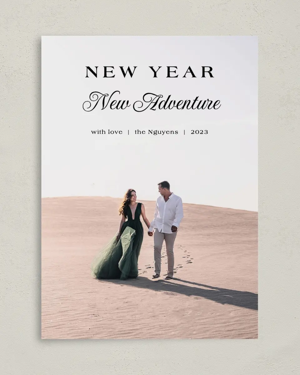 This is a 5" x 7" Christmas Card called Year of Adventure printed in full color on Premium Smooth paper