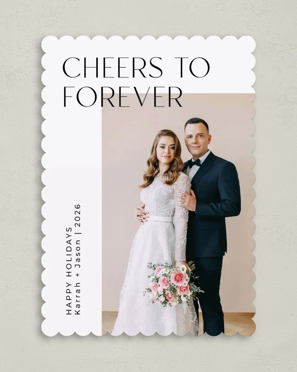 This is a 5" x 7" Christmas Card called Cheers to Forever printed in full color on Premium Smooth paper on Premium Smooth paper on Premium Smooth paper