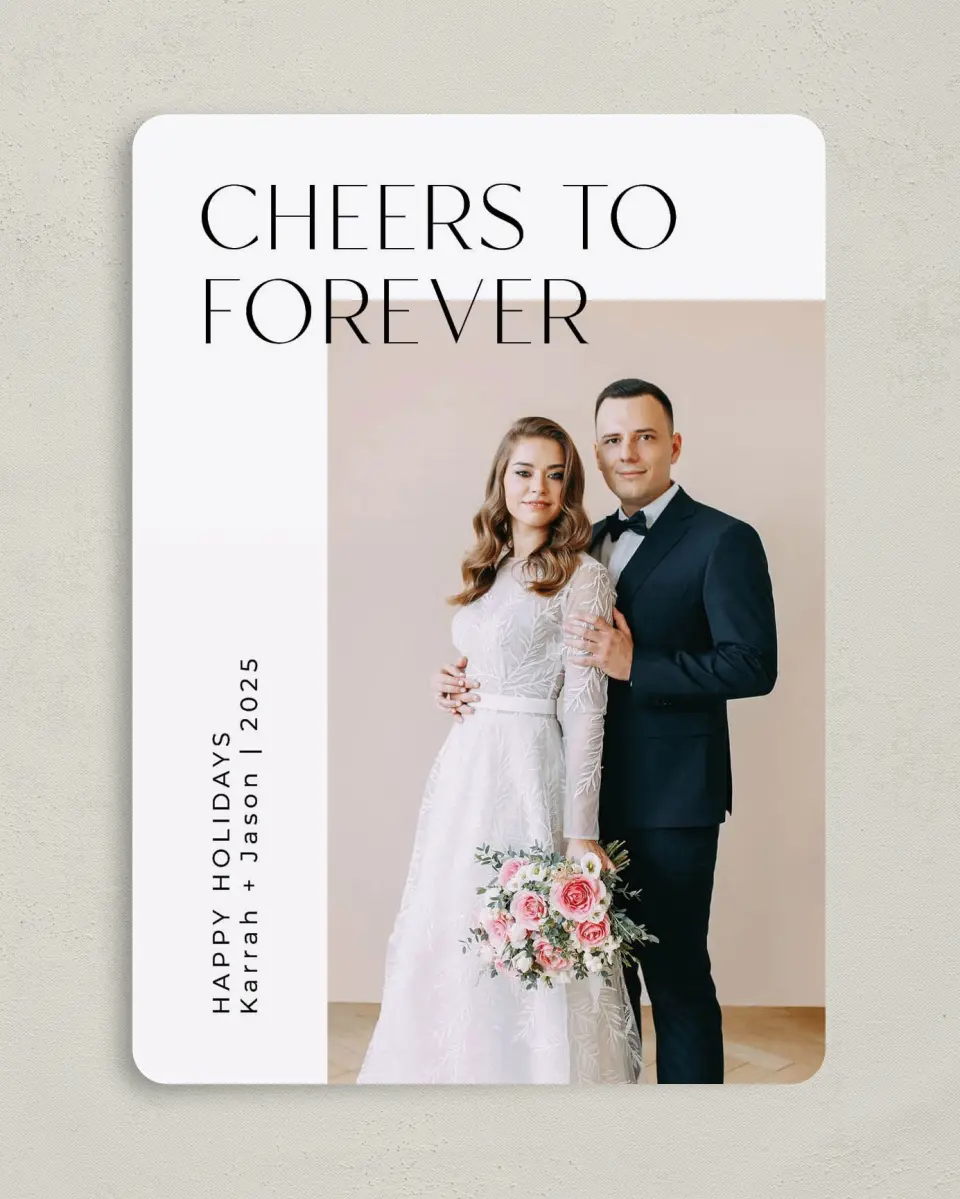 This is a 5" x 7" Christmas Card called Cheers to Forever printed in full color on Premium Smooth paper