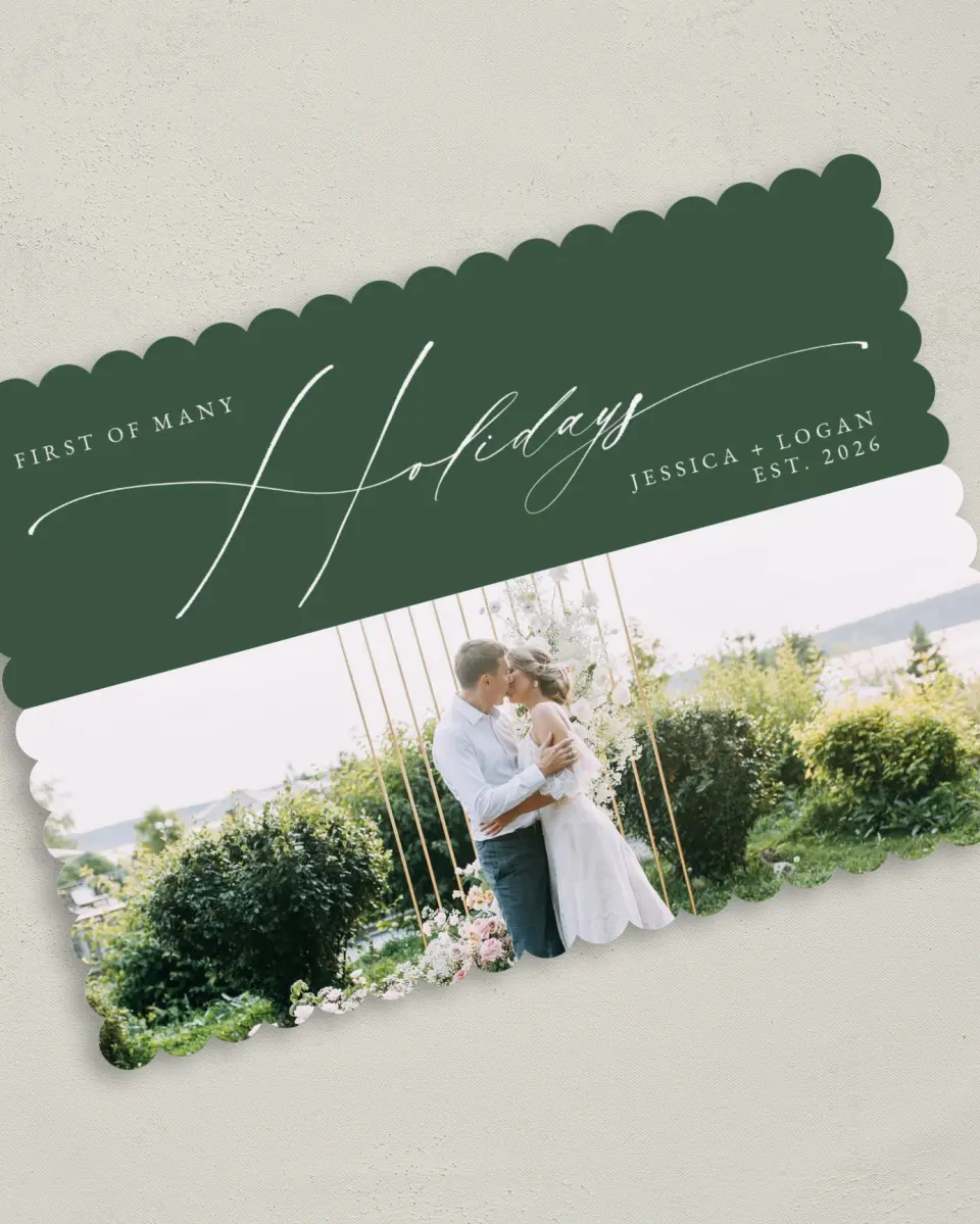 This is a 5" x 7" Christmas Card called Scripted Holidays printed in full color on Premium Smooth paper on Premium Smooth paper on Premium Smooth paper