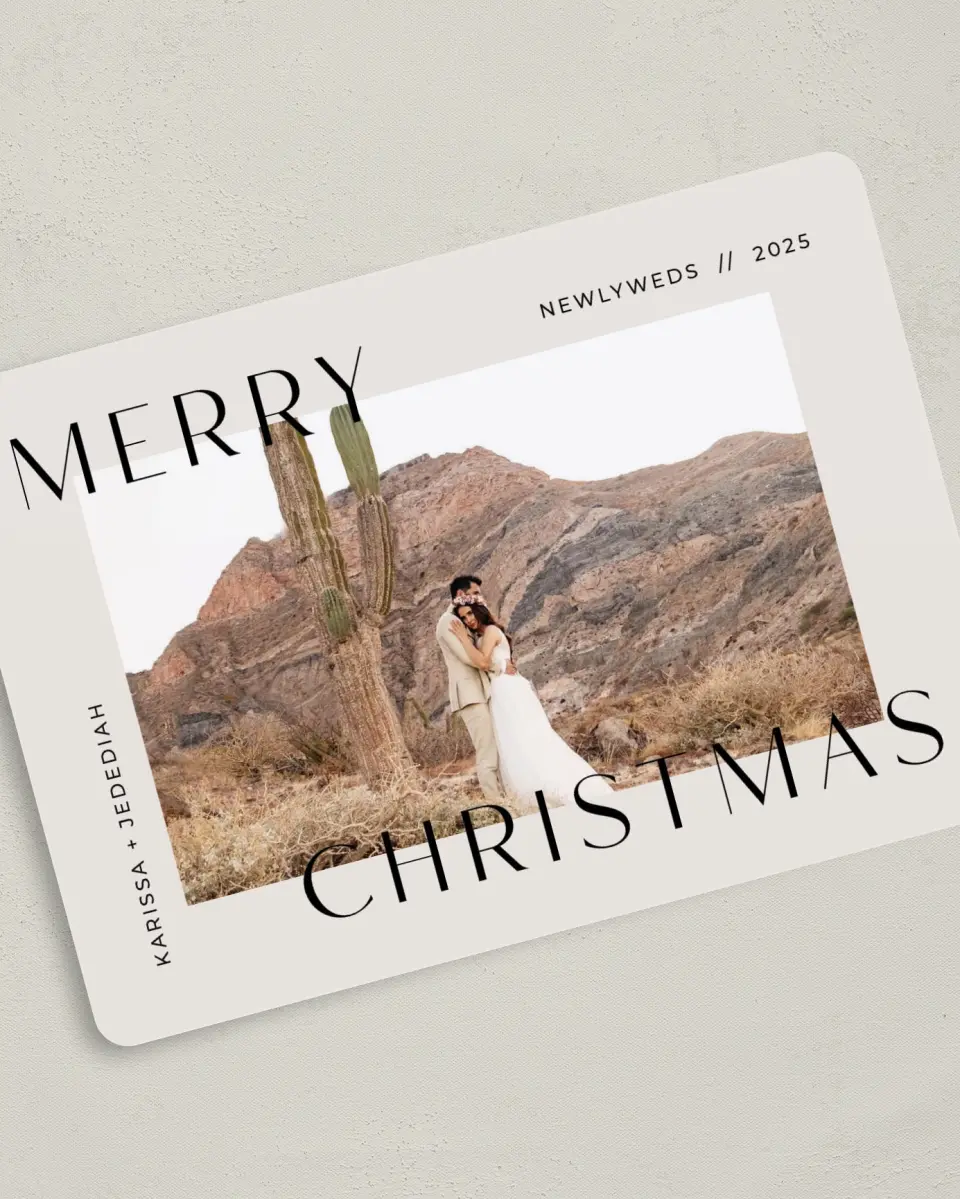 This is a 5" x 7" Christmas Card called To the Border printed in full color with Gold foil on Soft Suede (coated) paper